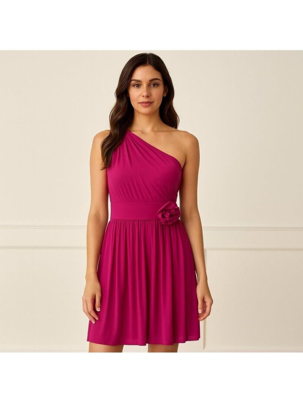 FINAL-Max & Cleo One Shoulder Pink Fuchsia Cocktail Dress Size 8 - Picture 2 of 11